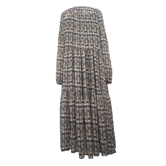BANANA‎ REPUBLIC TIERED PEASANT, TAN PRINT DRESS, NEW WITH TAGS - Picture 2 of 10